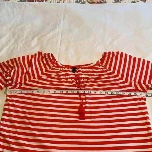 J Crew Red & White Striped Short Sleeve Shirt with Tassels in Size Large. - Picture 8 of 11